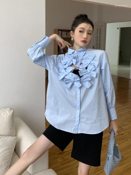 Blouses des femmes Fashion Elegant for Women Monochrom Bow Patchwork Hollow Out Design Shirts printemps automne 2024 Tops de vêtements chics