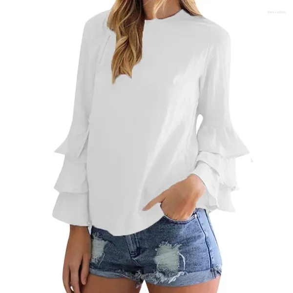 Blouses pour femmes Fashion Elegant Loose Femme Shirt Casual Three-couche Ruffled Long Sleeve Blouse Solid Slim Fit Vintage Tops Blusas 30342