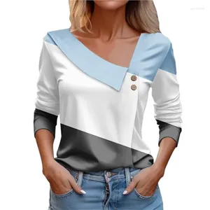 Blouses pour femmes mode élégante impression col diagonale chemise automne haute rue décontracté à manches longues chemises amples pour les femmes 2024
