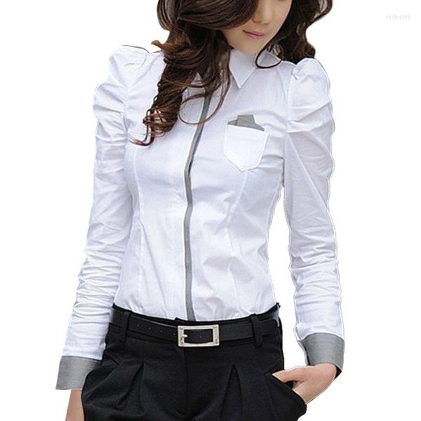 Blouses pour femmes mode femmes élégantes bureau dame formelle boutonnée Blusas chemise à manches longues hauts blancs Blouse t-shirt