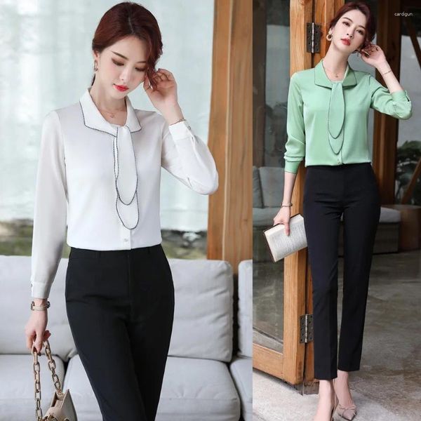 Blouses pour femmes Mode Dames Chemisier blanc Chemises Femmes Costumes de travail 2 pièces Pantalon et haut Ensembles à manches longues Styles uniformes de bureau