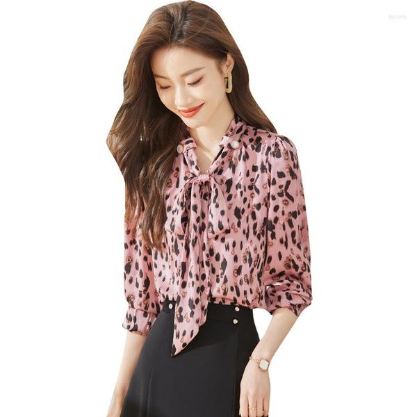 Blouses pour femmes mode léopard arc femmes conception 2023 printemps à manches longues tempérament impression chemise bureau dames travail hauts