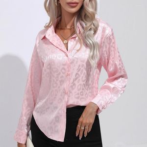 Blouses pour femmes mode imprimé léopard Blouse décontracté ample Satin haut pour femme élégant bureau dame chemise automne à manches longues vêtements 26106