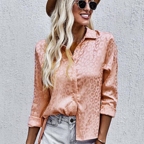 Blusas de mujeres Fashion Leopard Women Women Flowe Long Satin Whuse Whuse Whuse Clothing Female Office Lady Tops Blusas 22092