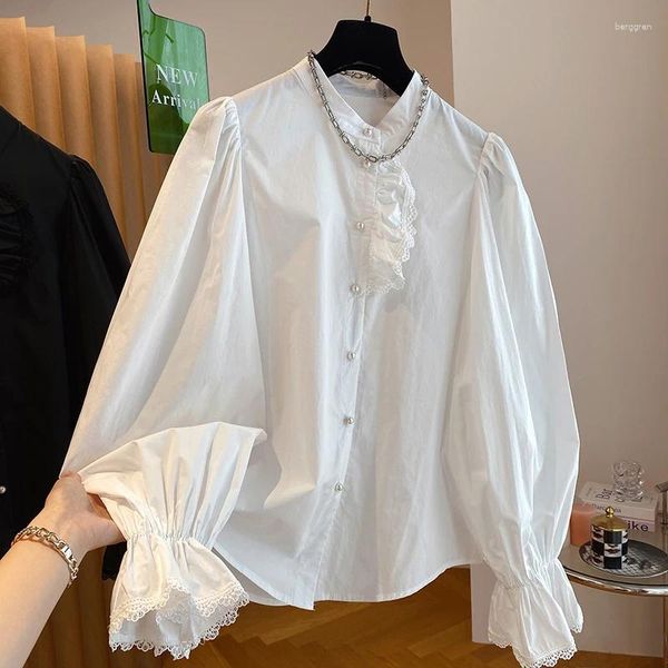 Blusas de mujer camisa blanca de manga larga a la moda blusas elegantes para mujer 2024 blusa elegante de cuello redondo informal francés
