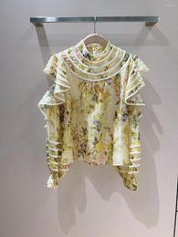 Blouses pour femmes mode luxe Blouse 2023 été printemps Design femmes piste fleurs imprimer haute qualité volants manches