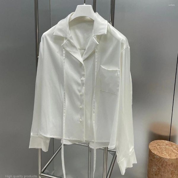 Blouses pour femmes Fashion Luxury Designer Tissu de broderie blanche Lacet Up Shirt for Women