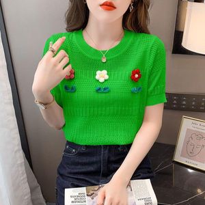 Damesblouses mode o-neck gesplitste korte mouw holle out blouse dames kleding 2023 zomer casual pullovers all-match zoet