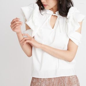 Blouses Femmes Mode Off Épaule Blouse Pour Femmes Japonais Pétale Manches Chemise Été 2023 Col Montant Élégant Doux Tops Vintage