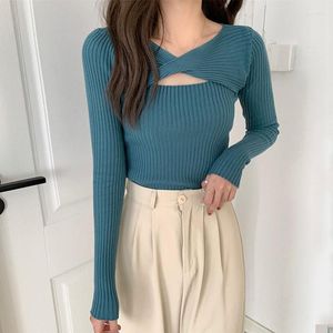 Women's Blouses Fashion Pullover Hollow Sexy Women Sweater 2023 Casual gebreide witte kruiskleding Spring herfst V-hals Tops met lange mouwen