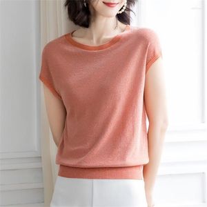 Women's Blouses Fashion Mode Color Loose Bright Silk Short Sleeve Blouse Dameskleding 2023 Zomer Casual pullovers Tops Koreaans Koreaans