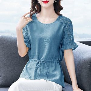 Women's Blouses Fashion Splited Hollow Out Lace Up Bow Blouse Dameskleding 2023 Spring Oversized Casual Tops All-match Office Lady