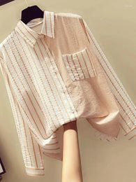 Blouses pour femmes Chemises femmes à rayures à manches longues Patchwork Loose Spring Coréen Kirt Casual Pocket Turn Down Collar Femme Top