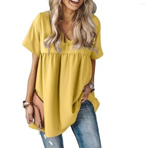 Blouses pour femmes mode Fashion Street Elegant Amazon Plus Taille Vêtements V Neck Couleur solide Patchwork Loose Top