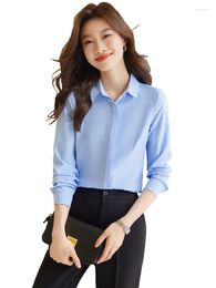 Damesblouses Modestijlen Elegant Blauw Wit Shirts Voor Vrouwen Zakelijk Werkkleding Lange Mouw OL Kantoor Damesblouse Tops Kleding