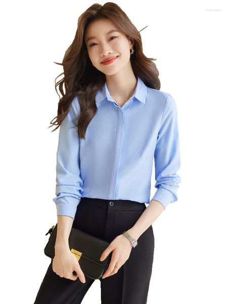 Blusas de mujer Estilos de moda Camisas blancas azules elegantes para mujeres Ropa de trabajo de negocios Manga larga OL Oficina Blusas para damas Ropa