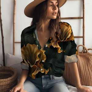 Chemisiers pour femmes mode tempérament chemise à manches longues achats en plein air confortable décontracté revers fleur imprimer automne