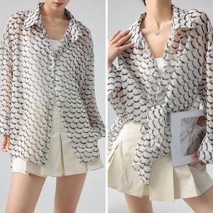 Blusas de mujer Moda fina de gasa Camisa de manga larga con protección solar para abrigos Prendas de abrigo Chaqueta de verano Blusa Mujeres Femmes