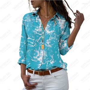 Dames Blouses Mode Tie Dyed 3D Bedrukt Shirt Lente/Zomer 2023 Casual Lange mouw V-hals Button Top Losvallend Grote maten