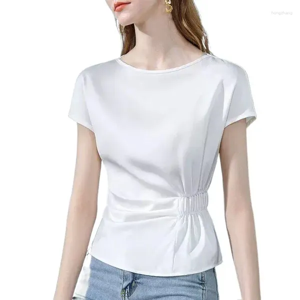 Blusas de mujer Moda Camisa de satén de acetato con manga raglán blanca Tallas grandes 6XL 7XL Tops de color caramelo Ropa de calle que combina con todo Blusa de seda de hielo