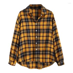 Blouses pour femmes mode femme Blouse 2023 jaune noir Plaid bouton chemise à manches longues revers décontracté ample pour