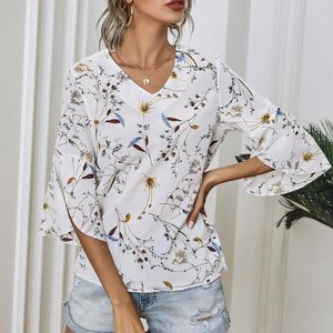 Blusas de mujer moda blusa 2023 Tie-Dye impreso camisa Sexy verano bordado cuello manga corta Top elegante cuello en V