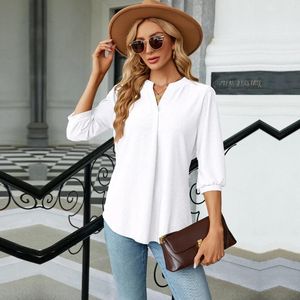 Blouses Femmes Mode Femme Blouse Chemises pour femmes Top Demi-manches Col V Femme Tops Vert Rouge Rose Élégant 2023 Vêtements d'automne