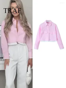 Blouses de la mode femme Shirts à manches longues Pinks Patchwork Shirts à manches longues pour les dames 2024 Butte de street