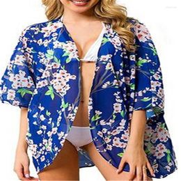 Chemisiers pour femmes Mode Femmes Dames Fleur Bikini Cover Up Summer Holiday Beach Beachwear Bathing Kimono Cardigan Kaftan Short Mini