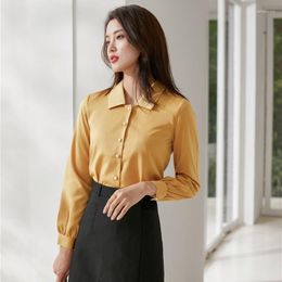 Blusas de mujer Moda Mujer Camisas Amarillo Mujer Tops Manga larga Señoras Trabajo Oficina Uniforme OL