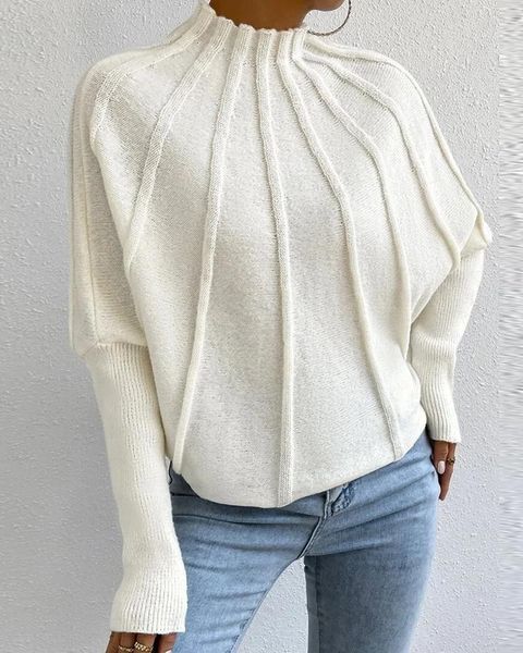 Boderas de mujeres Fashion Women Batwing Manga Mock Sweater 2023 Solid White High Long Cashils Tops Tops Ropa para mujer