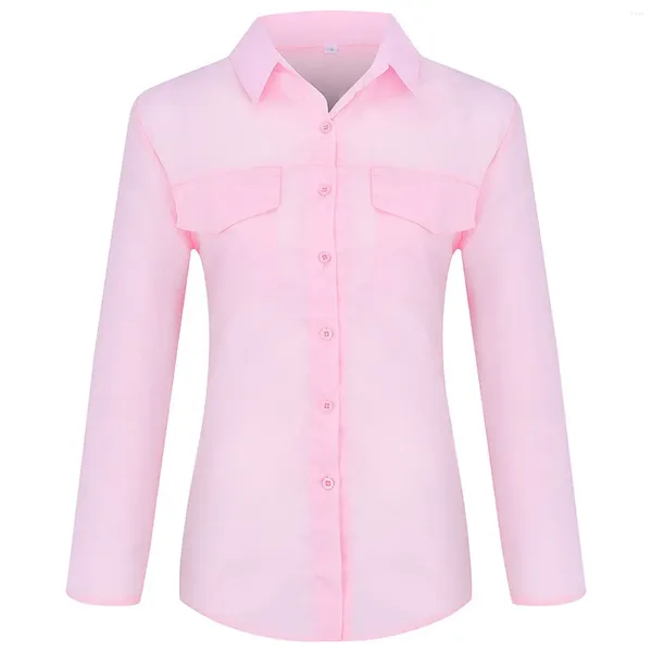 Blusas de mujer Camisa de mujer de moda Color sólido Tops casuales para mujer Blusa profesional de manga larga Tamaño grande con botones Trabajo formal