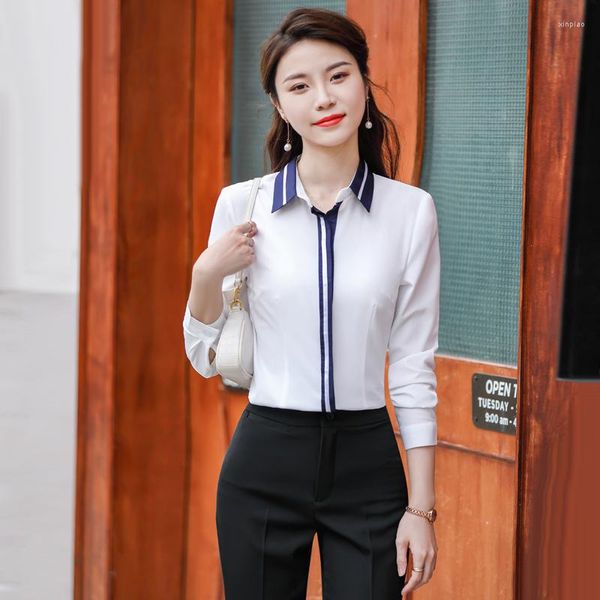 Blouses pour femmes Mode Femmes Chemises Bureau Dames 2 pièces Pantalon et haut Ensembles Vêtements de travail féminins Blanc