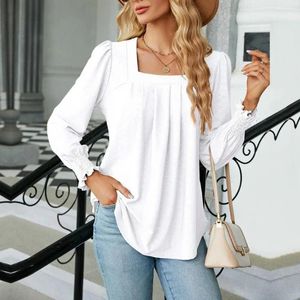 Women's Blouses Fashion Women Spring Autumnjacquard Blouse Square Collar Puff Long Sleeve Loose Fit pullover tops Streetwear