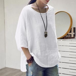 Women's Blouses Fashion Women Summer T-shirt losse vintage drie kwart mouwen dagelijks dragen retro plus size top vrouwelijke kleding