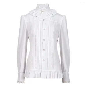 Blouses Femmes Mode Femmes Vintage Chemises Victoriennes Et Chemisier Solide Blanc Gothique Col Montant Dentelle Lolita Lotus Volants Tops Chemise Femme