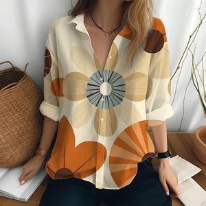 Blusas de mujer Moda Temperamento Solapa Camisa de manga larga Compras al aire libre Cómodo Casual Otoño 3D Impreso