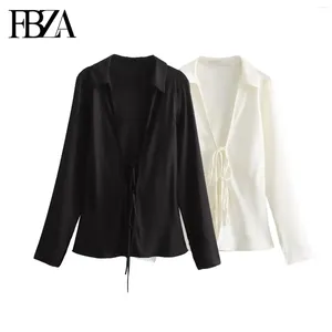 Women's Blouses FBZA Women Fashion Spring Lange Mouw Tie-up V-Neck Bow Blouse Street kleding Shirt Chic Ladies Crop Tops Mujer