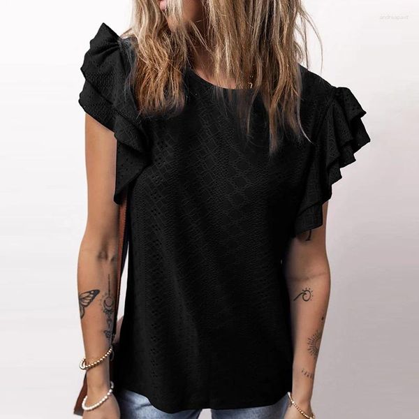 Blouses pour femmes Couw Couw Blusa Blouse Mujer Summer Soumper Ruffles Ruffles Shirt Femme 2024 Tempérament de couleur solide