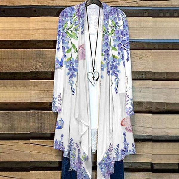 Chemisiers Femme Kimono Cardigan Été Manches Longues Chemises Anti-Soleil Bohême Cover Up Dames Boho Blouse Chemise Style Bohème Châle