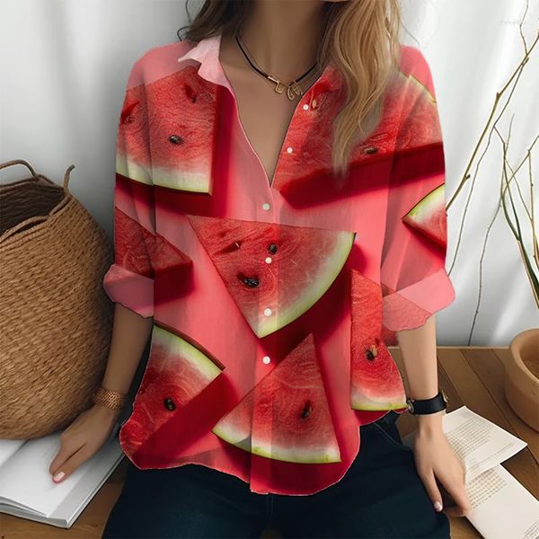 Chemisiers femme printemps et automne chemise maison mode quotidienne bouton pastèque 3D imprimé hauts à manches longues