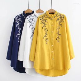 Vrouwen Blouses Femininas Elegante Top Vrouwen Lente Geborduurde Traditionele Chinese Shirt Boer Blouse Lange Vrouwelijke FF1949