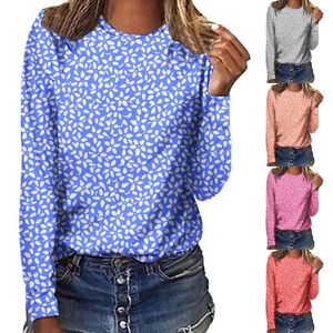 Blusas de mujer Estampado floral Cuello redondo Túnicas largas totalmente de algodón Tops de ejercicio para mujer Camiseta para mujer Túnica de mujer