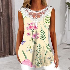 Blouses pour femmes imprimé floral femmes haut sans manches T-shirt élastique doux fleur dentelle épissage Blouse pour l'été