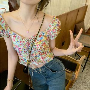 Blouses pour femmes Floral Femmes Crop Tops Femme Filoule Manche gonflée Été Slim Young All-Match Streetwear Daily Q160