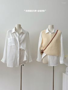 Blouses pour femmes Tenues d'occasion formelles Ensemble 2 pièces Col polo Simple Jaune Tricot Crochet Haut Sans manches Évider 2023 Automne Hiver