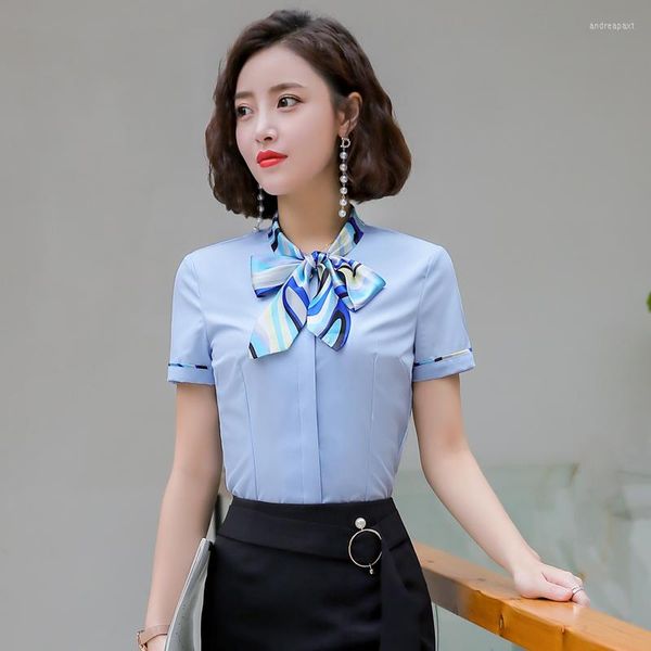 Blouses pour femmes Designs uniformes formels 2023 Été à manches courtes et chemises Dames Bureau Vêtements de travail Blouse Femme Tops Vêtements avec arc