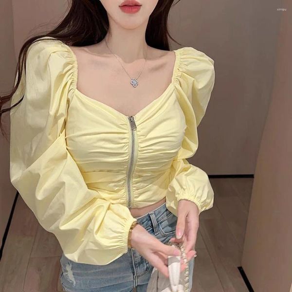 Blusas para mujeres Manga de burbujas francesas Camisa blanca Spring Summer Slim Shirts Shipper Ladies Ladies Chic Korean Sexy Tops Femenina