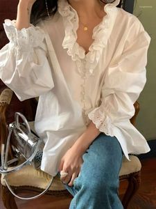 Blusas de mujer estilo corte francés camisa con volantes bordada blusas holgadas de manga larga combinables para mujer Otoño Invierno 2023 coreano Chic