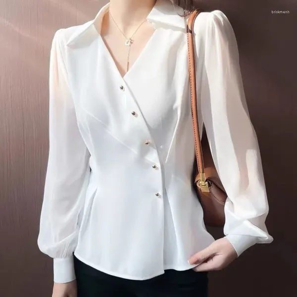 Blusas de mujer, camisa con pretina Irregular francesa con cuello en V para primavera 2024, Top pequeño y elegante, hermoso y elegante